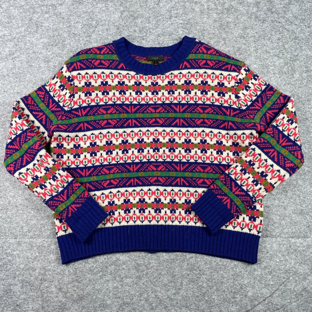 J.Crew Sweater Womens S Blue 100% Lambs Wool Fair Isle Knit Pullover